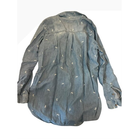 Sonoma Womens Medium Blue Chambray Button-Up Shirt Dragonfly Print Cottage - Picture 4 of 4